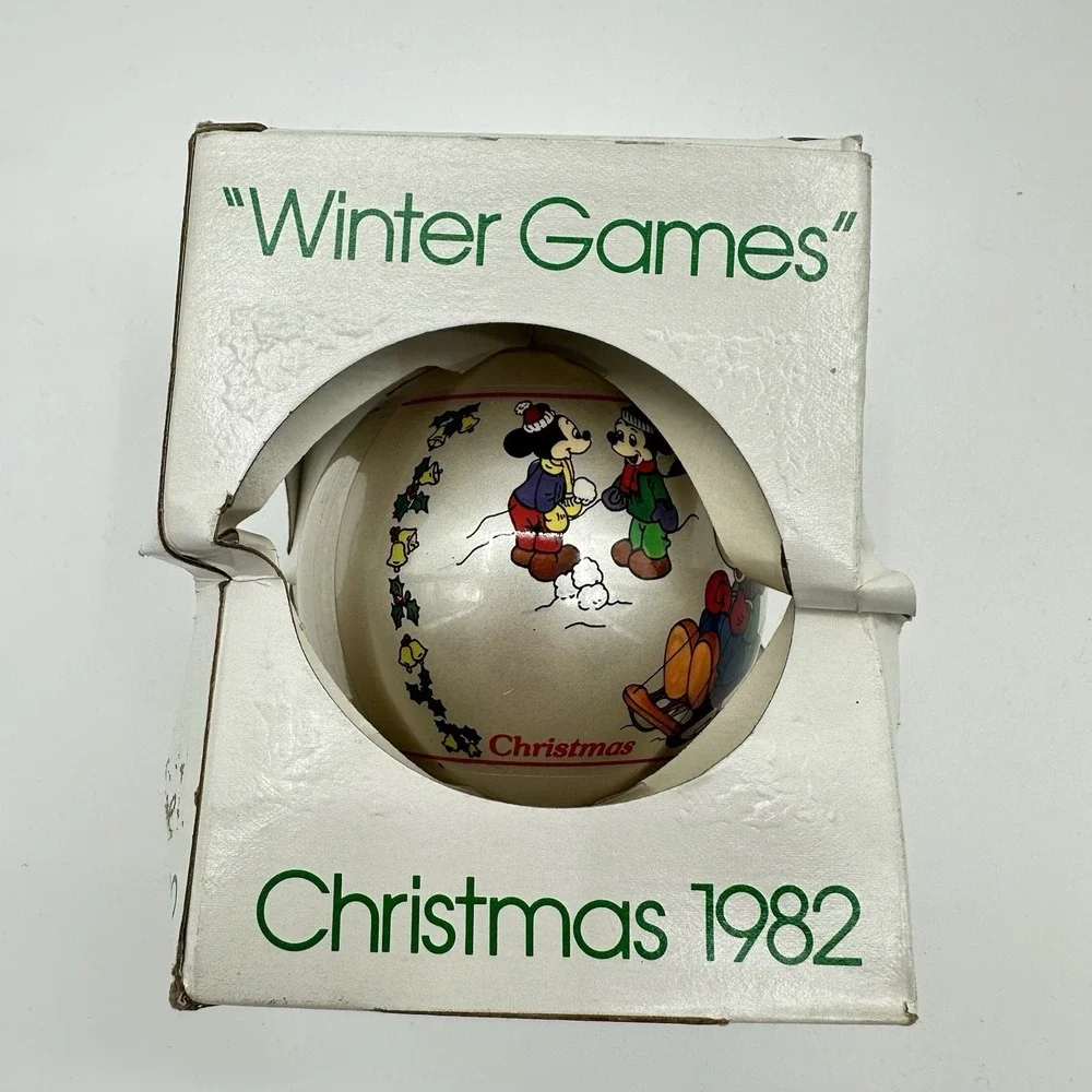 Schmid‎ Disney 1982 Winter Games Round Christmas Ornament Mickey Mouse With Box